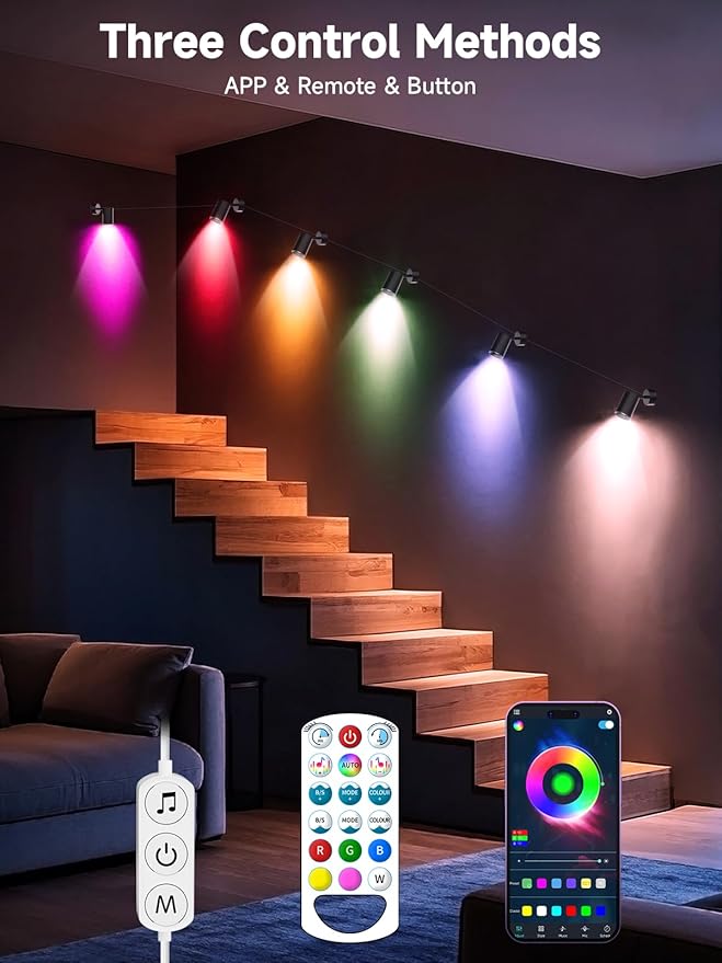 RGB Color Changing Spotlights - 16 Million Colors, LED Spotlight lamp with App & Remote Control, Dimmable LED Downlights Mood Lighting for Home Living Room Bedroom Decor