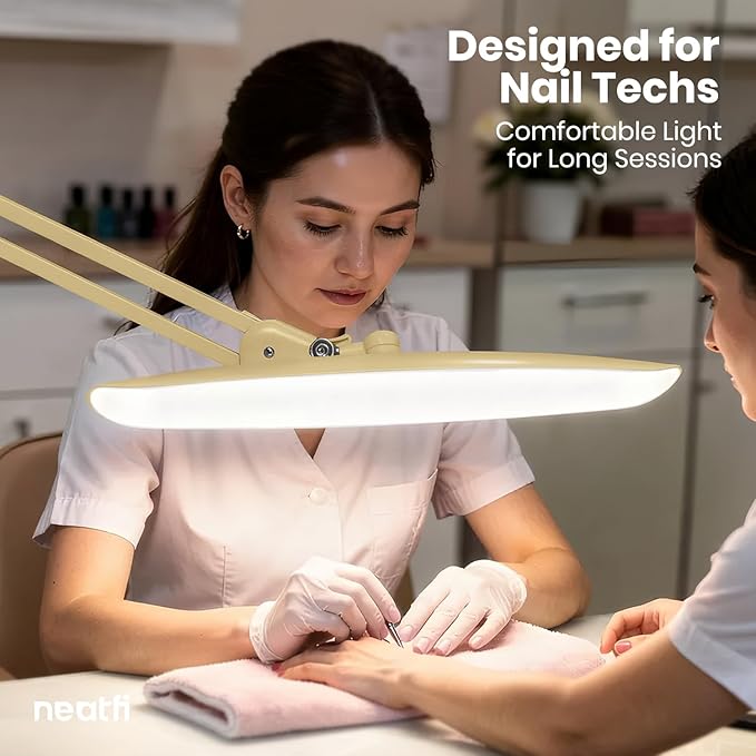Neatfi XL LED Desk Lamp with Clamp, 2200 Lumens, 24W, 20-Inch Wide Head, Dimmable 4 Brightness Levels, Task Light for Home Office, Crafts, Workbench (Non-CCT, Gold)