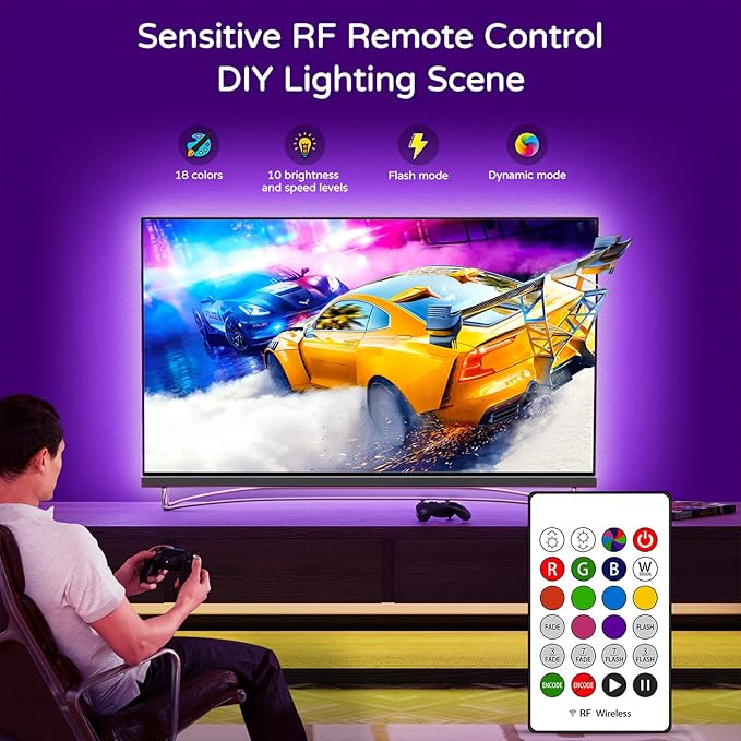 HAMLITE TV Led Backlight 60-65 Inch TV,15Ft TV Lights Behind Monitor HDTV Work Space Decor-20 Colors Changing TV Bias Lighting for Gaming,Living Room Decor