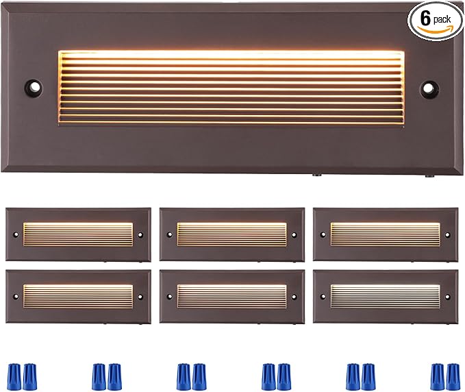 LEONLITE 5W/4W/3W Dimmable 5CCT Low Voltage LED Step Lights Outdoor, 9 Inch Exterior Step Lighting, 12-24V AC/DC Landscape Stair Riser Light, UL Listed, IP65, Oil Rubbed Bronze, Aluminum, Pack of 6