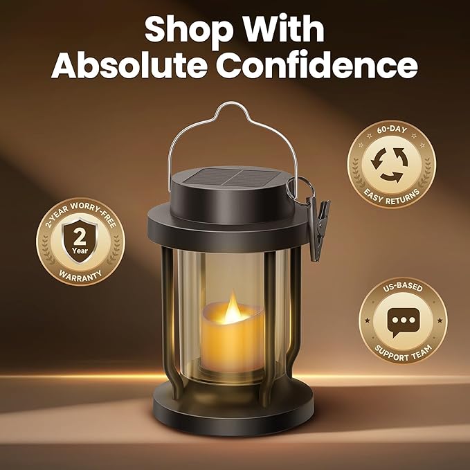 Solar Lanterns Outdoor Waterproof - Realistic Flickering Flameless Candle for Outdoor & Indoor Hanging Lights, Garden/Patio/Trees/Lawn Decor 4 Pack