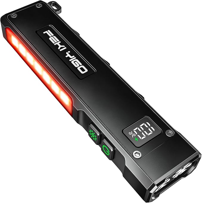 Feki Yigo Flat EDC Flashlight Rechargeable - 1800 Lumens LED Pocket Flashlight with 365nm UV Light, RGB Modes, Magnetic Base, Digital Display,IPX4 Waterproof for Camping, Emergency, Mechanics (Black)
