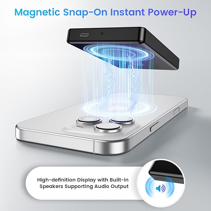 Vlog Selfie Monitor Screen for iPhone & Android, 4K 30fps Wireless Magnetic Back Camera Monitor for Vlog Live Stream TikTok YouTube, Audio Sync Built-in Speaker, Remote Control