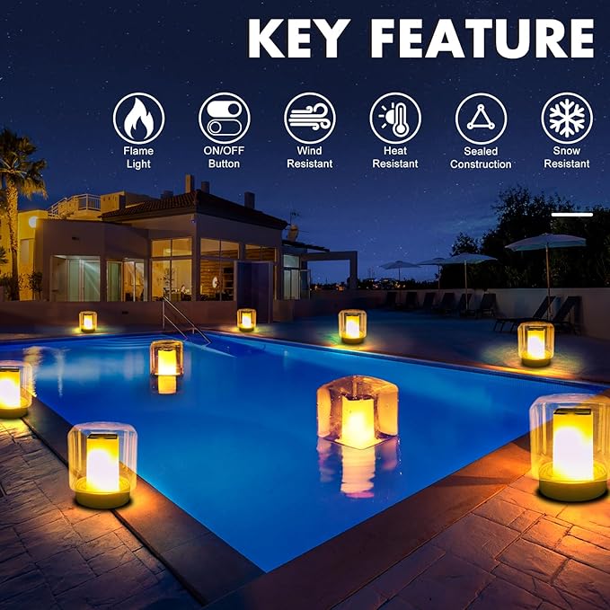 Floating Pool Lights, Solar Flame Pool Lights Waterproof, Square Pool Light, Glow in The Dark Light Up Swimming Pools Accessories,Floating Solar Light for Pools Pond Outdoor-2PCS