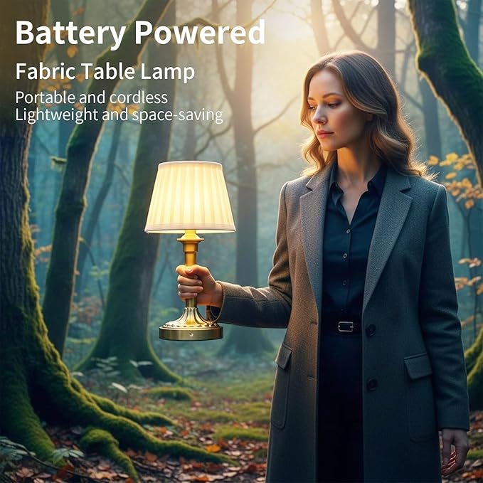 Cordless Table Lamp,Portable Fabric Shade LED Des Lamps,5200mAh Battery Operated,3 Color Stepless Dimming Up,for Restaurant, Bedroom, Camping, Bar, Coffee Shop, Night Light (Bronze)