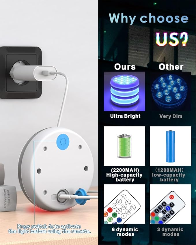 Pool Lights, Rechargeable Submersible LED Lights with Remote, IP68 Waterproof 16 Color Changing Floating Lights, Built-in Magnet Underwater Lights for Fountain, Pond, Aquarium