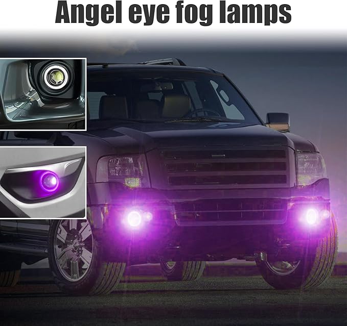 2PCS Car Angel Eye Fog Light, 2.5'' Round COB LED Bright High Power Fog Angel Eye Projector with Halo Rings, Universal Vehicle DRL Daytime Driving Light Fog Lamp Bulb (Purple)