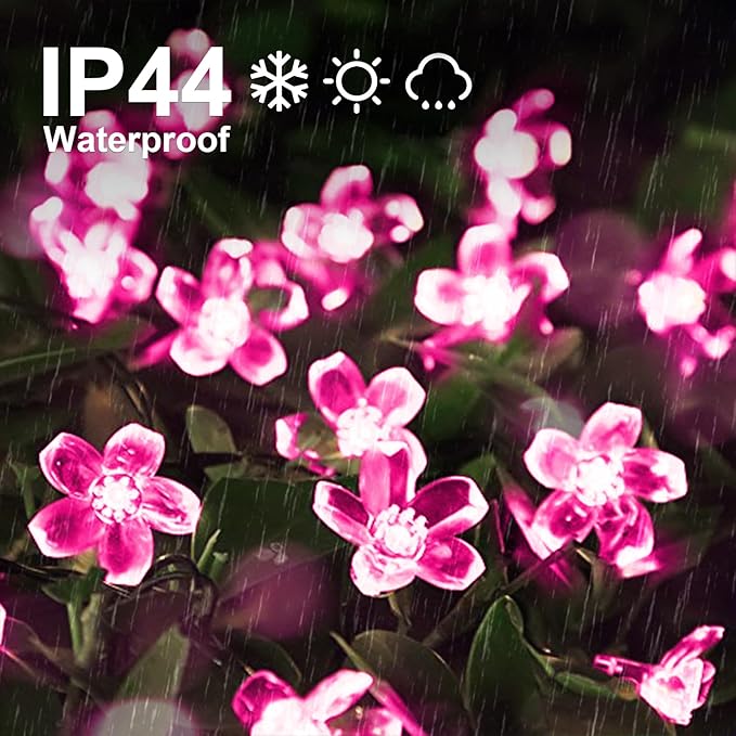 LAMPHOME Pink Flower String Lights, 33ft 100 LED Cherry Blossom Plug in Easter Christmas Tree Hanging Fairy Lamp, 16funstions Garden Bedroom Indoor Decorations for Fence, Wedding Birthday Party