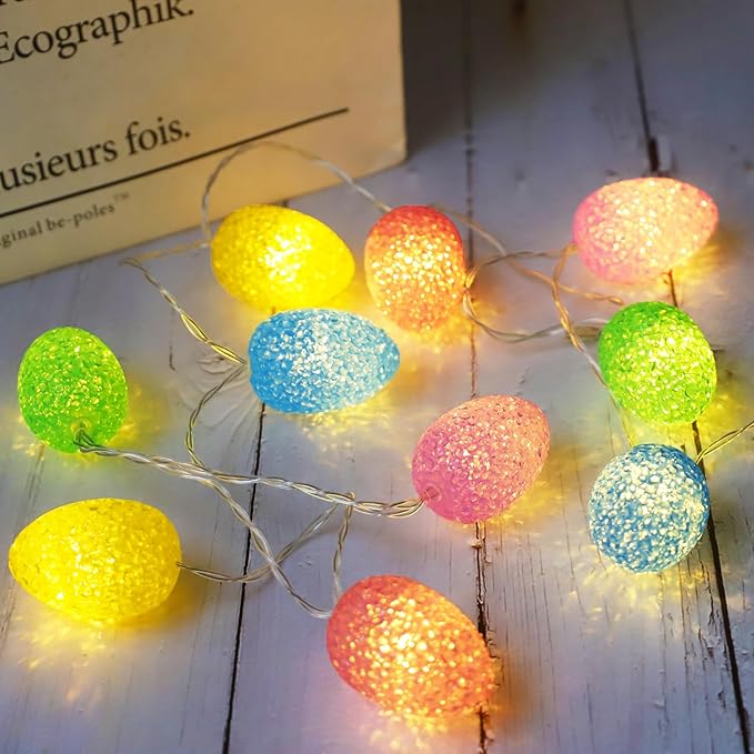 Curyidy Easter String Lights Decorations Pastel Lights, 10 LED Easter Egg String Lights with Battery Operated Fairy Lights for Home, Banister, Christmas Tree, Fireplace, Spring Decor-5 Colors