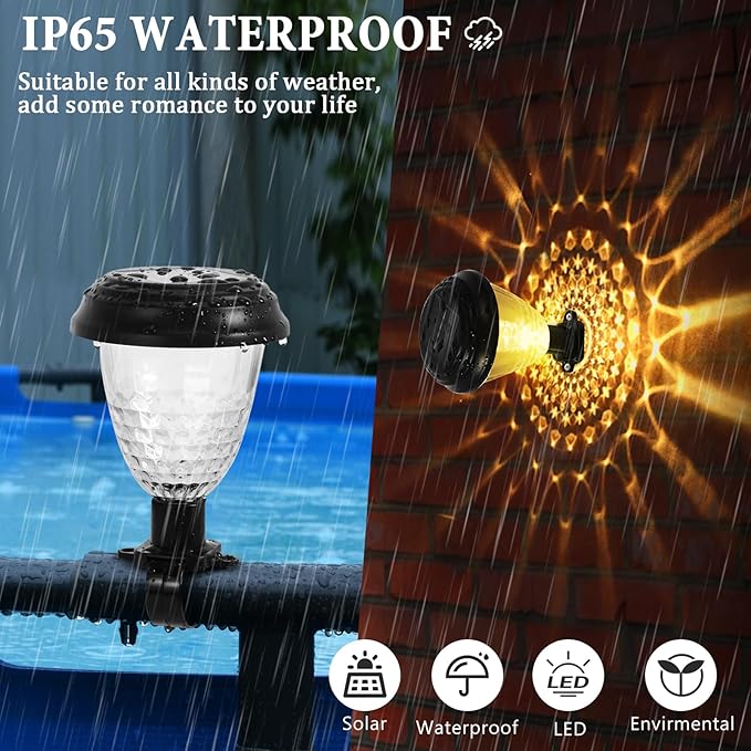 8 Pack Solar Pool Lights for Above Ground Pools, IP65 Waterproof LED Solar Charging and Auto Lights at Night, Essential Accessory for Summer Backyard Fence, Swimming Pool Enclosure Warm Lighting