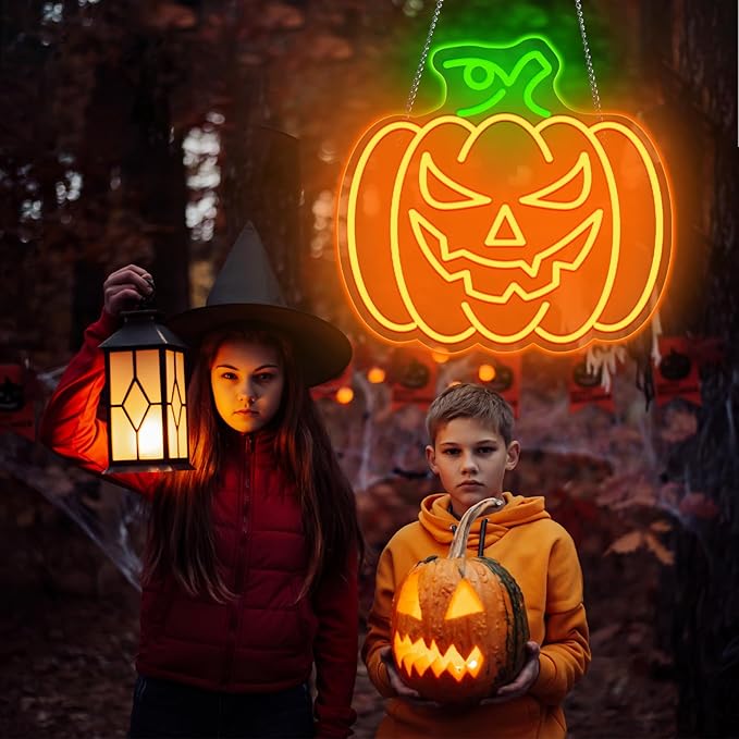Halloween Neon Sign, Halloween Pumpkin Neon Light, Halloween Light Up Decor for Wall Decor Pumpkin Light for Bedroom Home Bar Halloween Trick or Treat Party Backdrop Decor