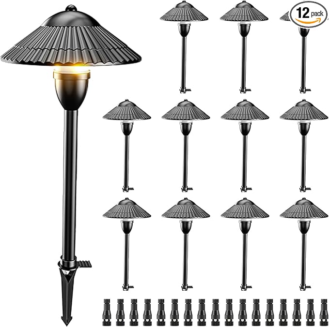 ZUCKEO Low Voltage Landscape Lights 5W Aluminum Pathway Lights,12V-24V Outdoor Landscape Lighting, 3000K Wired Path Light for Yard Garden Walkway, IP66 Waterproof, 12Pack with Connector