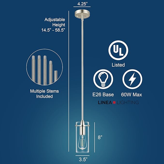 Brushed Nickel Pendant Lights Kitchen Island - Small Clear Glass Pendant Light Fixture