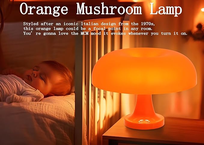 Orange Mushroom Lamp Dimmable Mushroom Table Lamp with 3 Lighting Modes Plug Donut 70s Retro Mid Century Lamp for Room Aesthetic Modern Lighting for Bedroom Living Room Home Decor & Gifts