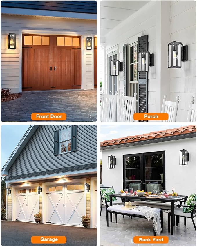 VIANIS Dusk to Dawn Outdoor Wall Lanterns,Black Exterior Light Fixture Wall Mount for House Front Porch,Anti-Rust Aluminium Modern Outdoor Coach Lantern with Tempered Glass Shade for Garage