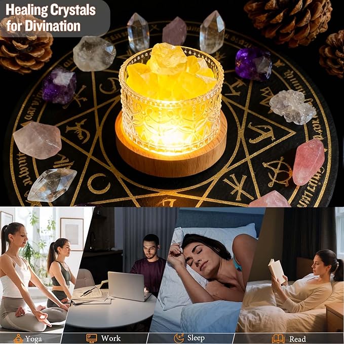 Runyangshi Crystal Lamp Night Light - Natural Citrine Crystal Stone, 3 Lighting Modes with 10 Brightness Levels, Kid & Pet Friendly Design, USB Powered, Ideal for Home and Decor & Gift