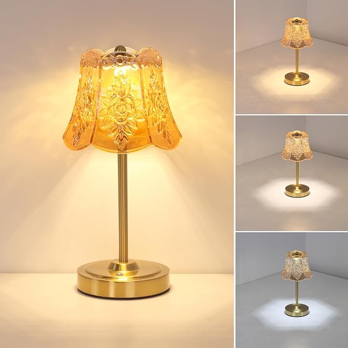 Cordless Touch Table Lamp with 5200mAh Battery - 3 Adjustable Color Temperatures & Dimmable, Rechargeable Desk Lamp for Bedroom, Living Room, Office, Entryway, Bookshelves (Amber Rose)