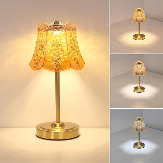 Cordless Touch Table Lamp with 5200mAh Battery - 3 Adjustable Color Temperatures & Dimmable, Rechargeable Desk Lamp for Bedroom, Living Room, Office, Entryway, Bookshelves (Amber Rose)