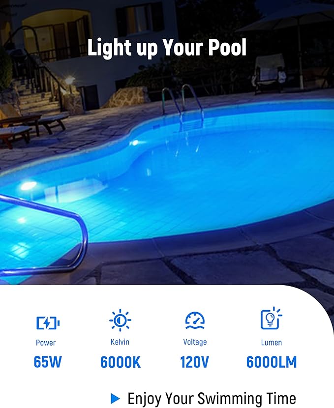 120V 65W LED Pool Lights for Inground Pool, High Bright White 6000K Swimming Pool Light Bulb Replaces up to 300W-650W Traditional Bulb for Pentair Hayward Pool Light Fixtures (Pool Light 65W)