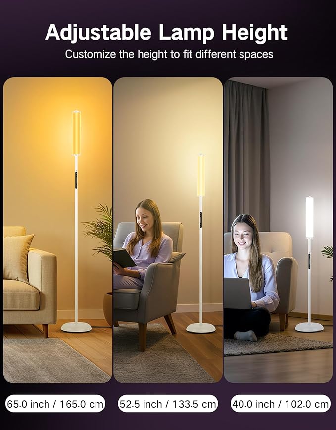 OUTON LED Floor Lamp with Remote & APP Control, 1500LM Ultra Bright Tall Standing Lamp, 16 Million Colors, 32 Scene Modes & Music Sync, Modern Corner Lamps for Living Room, Bedroom, Gaming, White