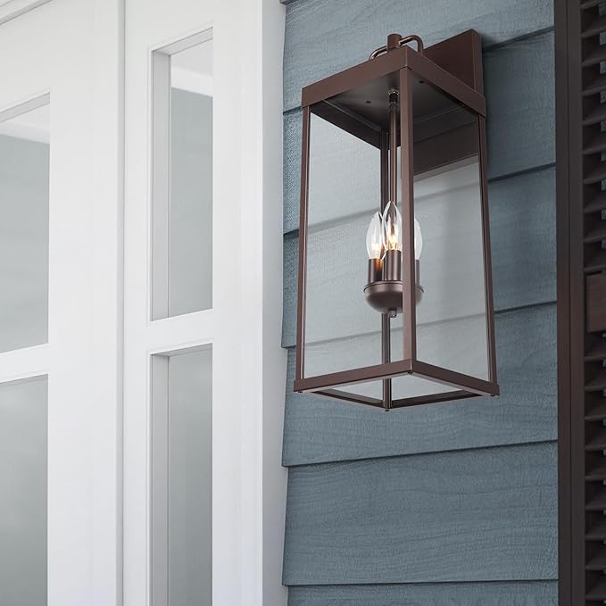 Outdoor Wall Sconce Light, 24 Inch Tall Transitional Exterior Wall Bracket Lighting with Clear Glass, Anti-Rust Powder Coat Bronze Modern Outside Carriage Lantern Lamp for Porch Garage Patio