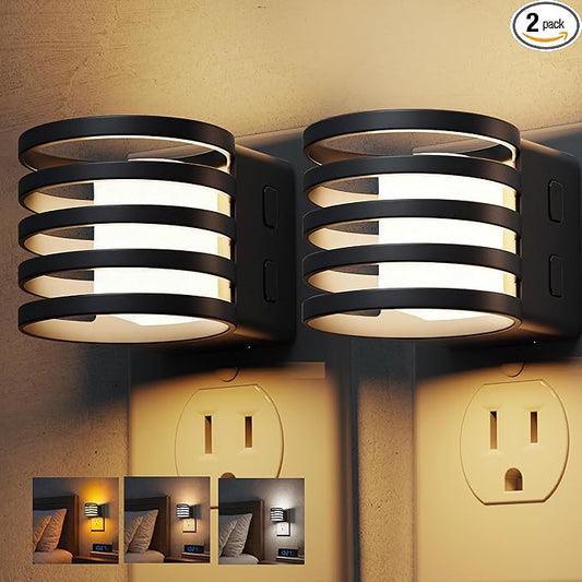 L LOHAS LED Night Light, 2 Pack 3CCT Night Lights Plug into Wall, Amber/3000K/5000K Adjustable Color Temperature Night-Lights, Dimmable Nightlight with Dusk to Dawn Sensor for Bedroom Hallway Bathroom