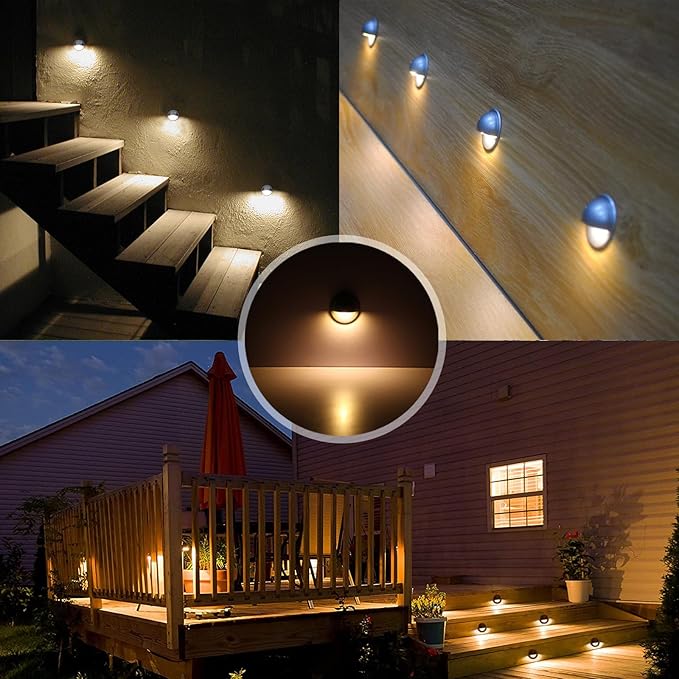 RNEHON 16-Pack Warm White LED Deck Lights Kit, Φ1.38 12V Low Voltage Step Stair Lights,IP65 Waterproof Recessed Landscape Lighting, Adapt for Garden,Yard Steps,Stair,Patio,Floor,Kitchen Decoration