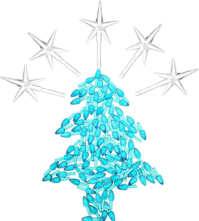 Boao 100 Pieces Ceramic Christmas Tree Bulbs and 5 Stars Replacement Plastic Bulbs for Ceramic Christmas Tree Decorations(4.7 mm Diameter,Blue)