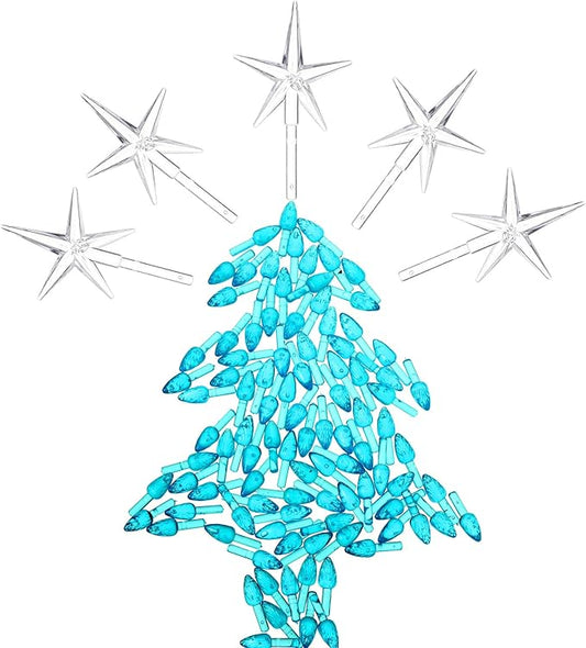 Boao 100 Pieces Ceramic Christmas Tree Bulbs and 5 Stars Replacement Plastic Bulbs for Ceramic Christmas Tree Decorations(4.7 mm Diameter,Blue)
