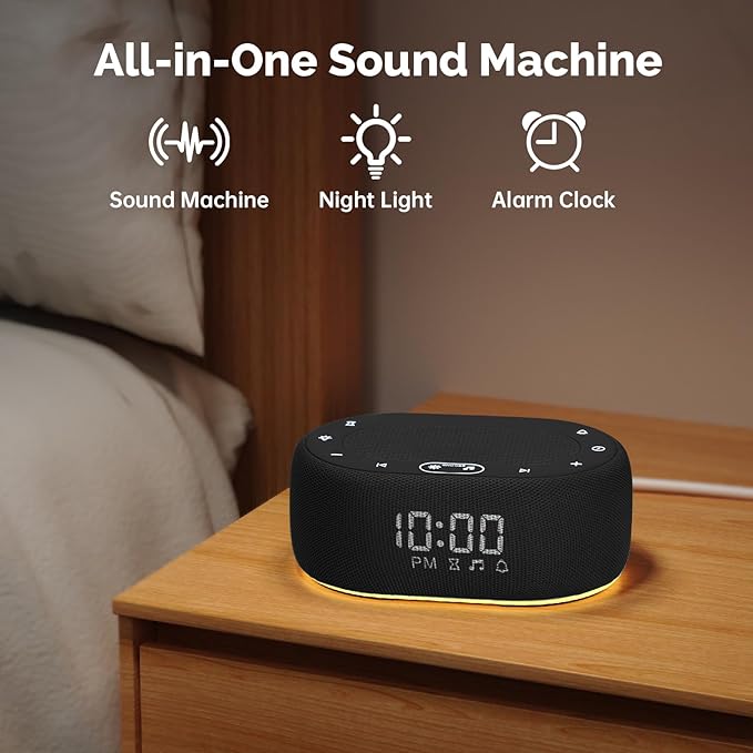 1Mii White Noise Sound Machine with Alarm Clock, Sound Machine for Sleep for Adults Baby, 30 Soothing Sounds, Smart App Controlled, Dimmable 7-Color Night Light, Sleeping Timer, 30 Volume Levels