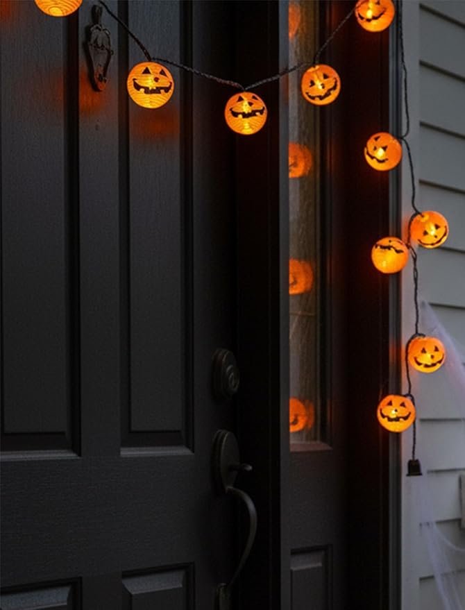 Halloween Outdoor Pumpkin String Lights, 8.5FT 10 Jack-o’-Lantern Lanterns with LED Bulbs, Connectable Waterproof Halloween Lights for Yard Patio Porch Garden, UL Listed Energy-Saving Fall Decor