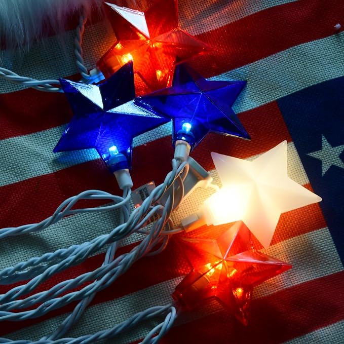 Red White Blue Stars String Lights, 8.5ft Independence Day Decoration Lights with 10 Red White Blue Lights, 4th of July Decoration String Lights Plug In for Patriotic Wedding Patio Garden Party Decor