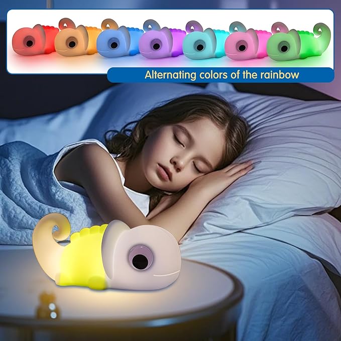 Chameleon Night Light for Kids, Night Light for Boys and Girls, Cute Room Decor Portable Night Lamp, Touch-Controlled Lighting, Silicone