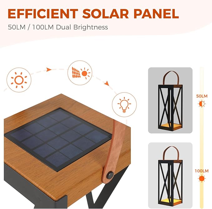 Solar Yard 2-Pack Outdoor Floor Lamp Solar Powered Light with 50/100 LM Dual Brightness & Memory Mode, Waterproof Metal Solar Lantern with Handle, Plant Decor for Patio, Yard, Porch, Large X-Black
