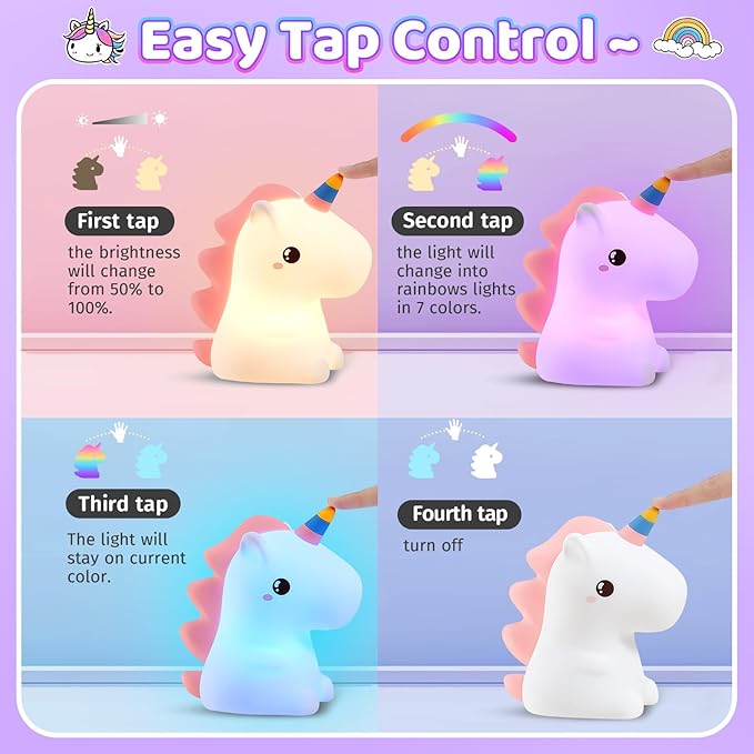 One Fire Unicorn Night Light for Kids,【Cute Gifts&Remote】 16 Colors Cute Night Light,5 Lightness & Last 10H Nightlight for Kids Room,Soft Lamp