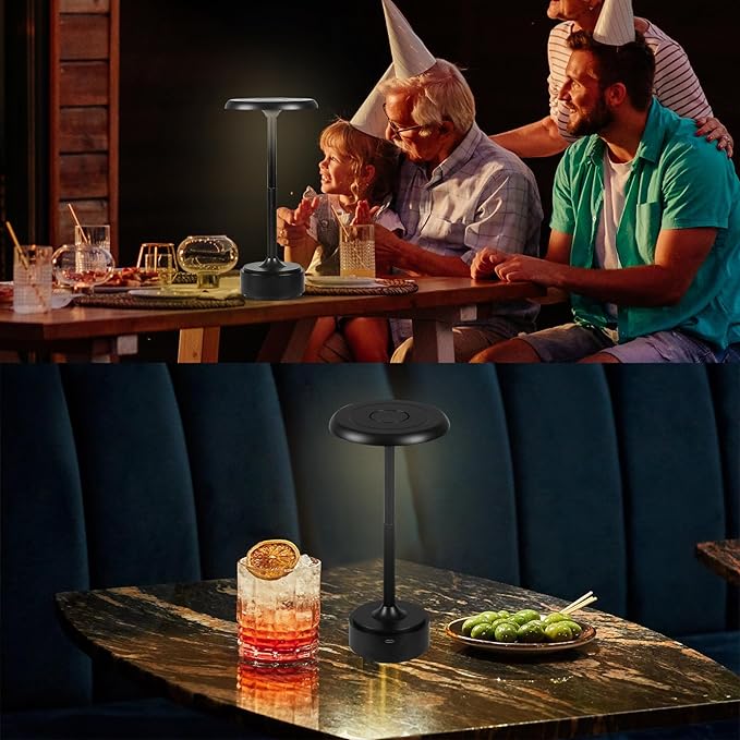 5200mAh Rechargeable Cordless LED Table Lamps Touch Sensor Light, 3-Levels Portable Dimming Wireless Battery Operated Lamp,Night Light/Restaurant Table/Outdoor/Coffee/Bar (Black Set of 2)
