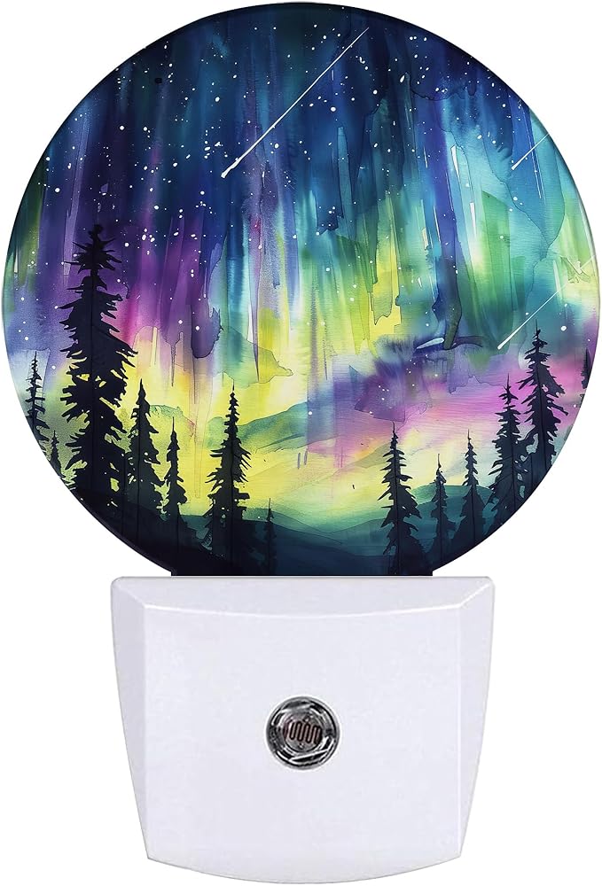 Aurora Forest Night Light,Plug-in Night Lights with Dusk-to-Dawn Sensor for Bedroom Bathroom and Living Room Sleep Friendly lamp