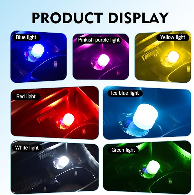 2 PCS USB Plug Lights, LED Mini Round RGB Color-Changing Car Ambient Lamp, Portable Decorative Lighting, Universal for Bedroom, Hallway, Bathroom, Kitchen (Multicolored)