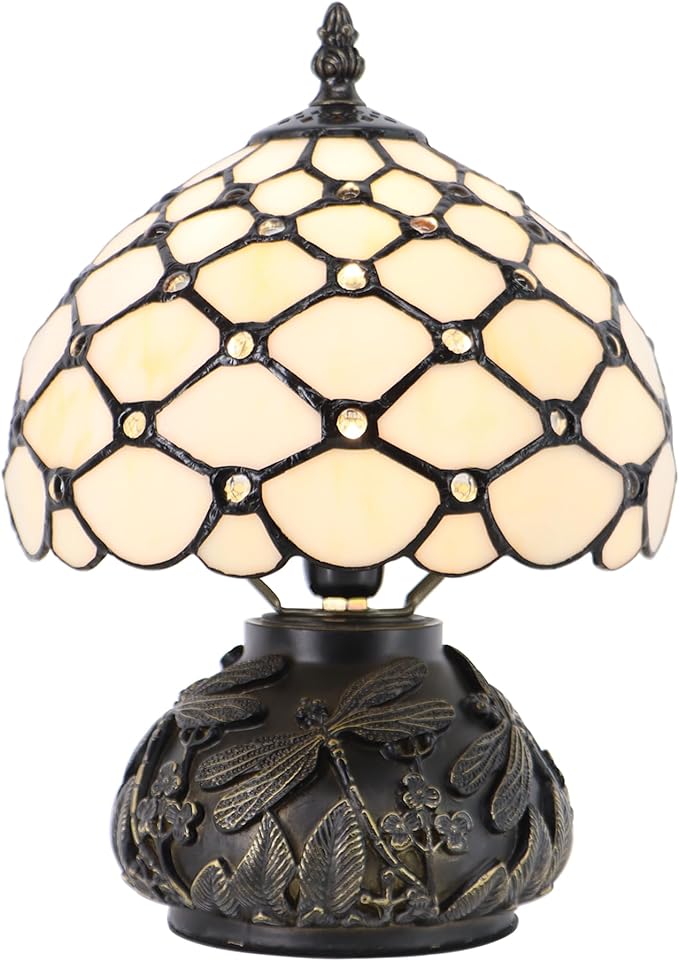 Small Tiffany Mushroom Table Lamp,Mini Memory Sympathy Antique lamp 8X11 Inch (Cream Bead)