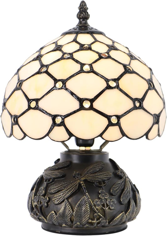 Small Tiffany Mushroom Table Lamp,Mini Memory Sympathy Antique lamp 8X11 Inch (Cream Bead)