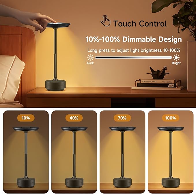 Cordless Rechargeable Table Lamps, Portable Led Ecolume Dining Table Light with Touch Control & 3 Color Dimmable, 5200mAh Battery Powered Vueeze Table Lamp for Outdoor Patio Dinner Restaurant (Black)