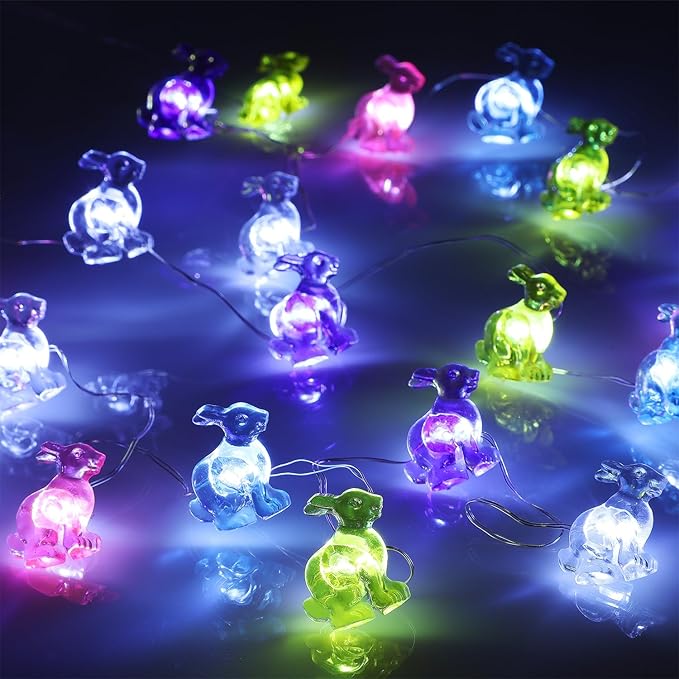 Easter String Lights, 50LED 16FT Each Colorful Bunny Decorative Fairy Lights Battery Operated, Rabbit Shaped Lights Indoor Outdoor, 8 Lighting Modes & Timer, Waterproof for Easter Party Home, 2 Pack