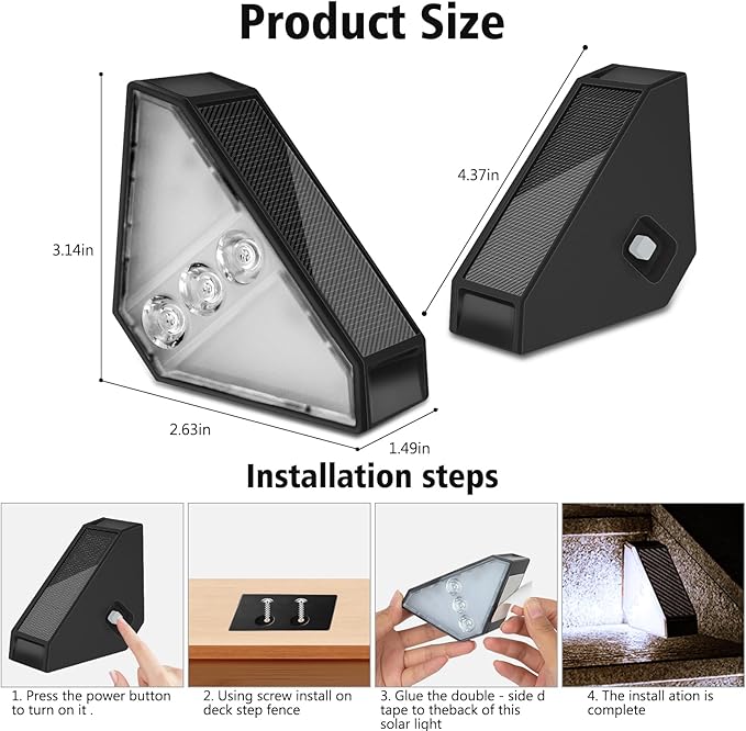echosari 12 Pack Solar Step Lights for Outside, Ultra Bright Outdoor Stair Lights Auto ON/Off, 2835SMD LEDs Outdoor Step Lights IP68 Fully Waterproof for Yard Garden Walkways Pathway (Warm White)