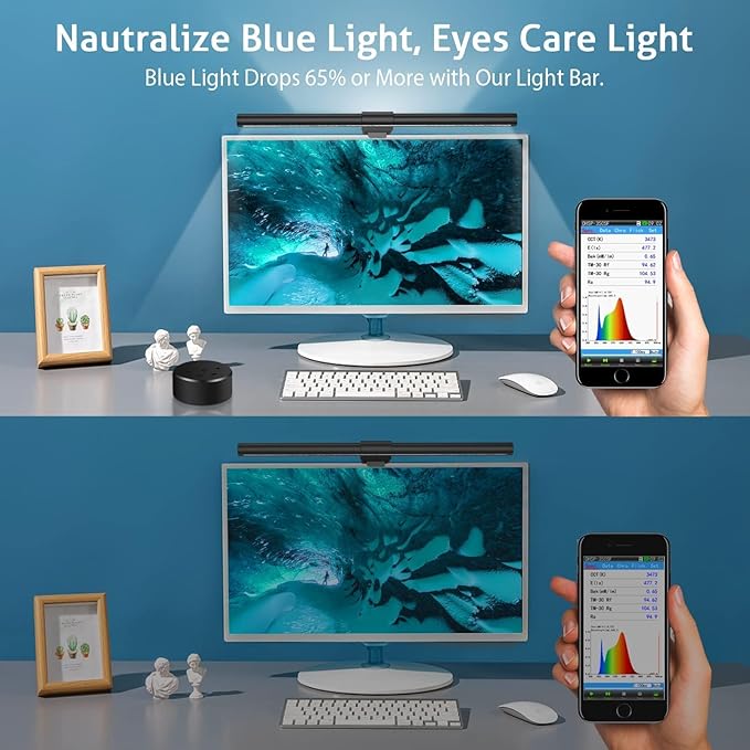 OOWOLF 2Pack Monitor Light Bar with Remote, Ra95 Computer Monitor Lamp for Eye Caring, USB Reading LED Task Lamp with Dimming, Dimmable Light Bar with Backlight, No Glare Space Saving Desk Lamp