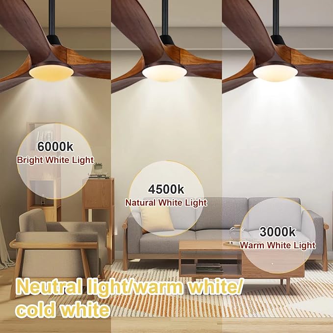 70 inch Large Ceiling Fan with Lights, Outdoor Ceiling Fan for Patio Damp Rated, 3 Blades Propeller Wood Ceiling fans with light, Reversible Quiet DC Motor for Exterior Porch Farmhouse Gazebo