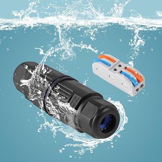 6pcs Upgraded Junction Box Outdoor Waterproof IP68, CDF 2P 2Pole Wire Connector, Replaceable Lever Wire Connectors for AWG 28-12, Quick Screwless Installation Black (2PIN)