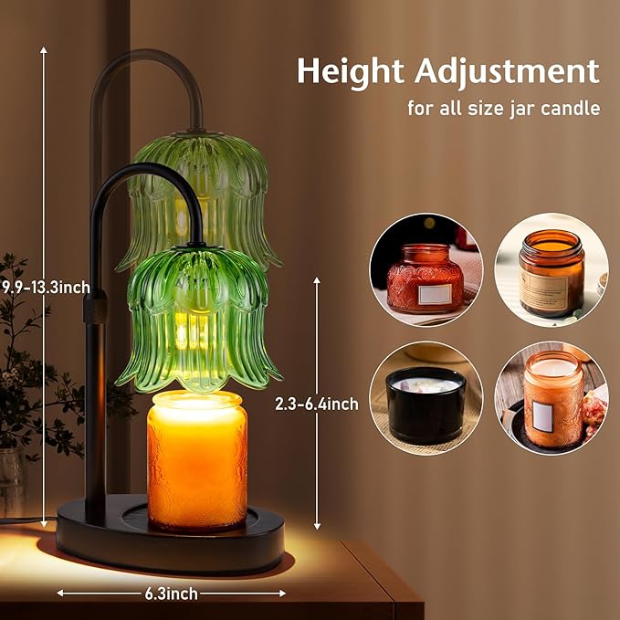 Adjustable Candle Warmer Lamp with Timer - Green Lampshade + Black Base