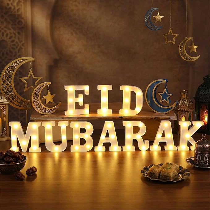 10 Pcs Eid Mubarak Decorations LED Letter Sign Lights Battery Powered Light up Home Table Decor for Table Wall Hanging Decoration for Party Favors Gift