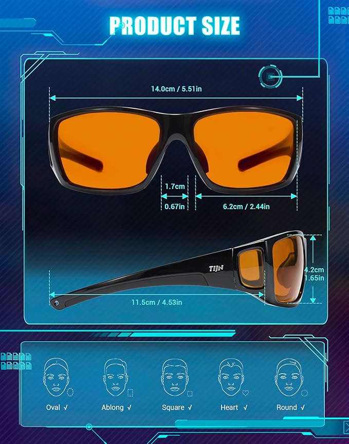 TIJN Sonia Sleep Glasses for Blue & Green Light Blocking,Red Lens with Dual AR Coating,Wraparound Frame for Gaming Screen