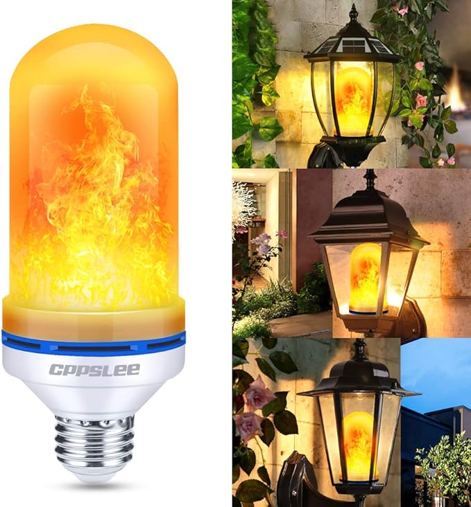 CPPSLEE Upgraded LED Flame Light Bulbs, 4 Modes Flickering Light Bulbs, E26 Base Fire Flame Bulb for Christmas Decorations Outdoor, Halloween Lights Patio Indoor Home Decor (Yellow, 2 Pack)